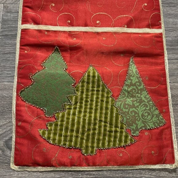 Beaded Christmas Tree Table Runner 70" x 13.75" Red Gold Green Holiday Decor - Picture 6 of 8
